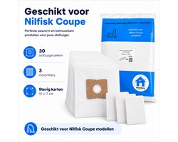 Kleanburg stofzuigerzakken geschikt voor Nilfisk Coupe en Nilfisk One | 30 stuks + 3 motorfilters | Microfiber stofzakken