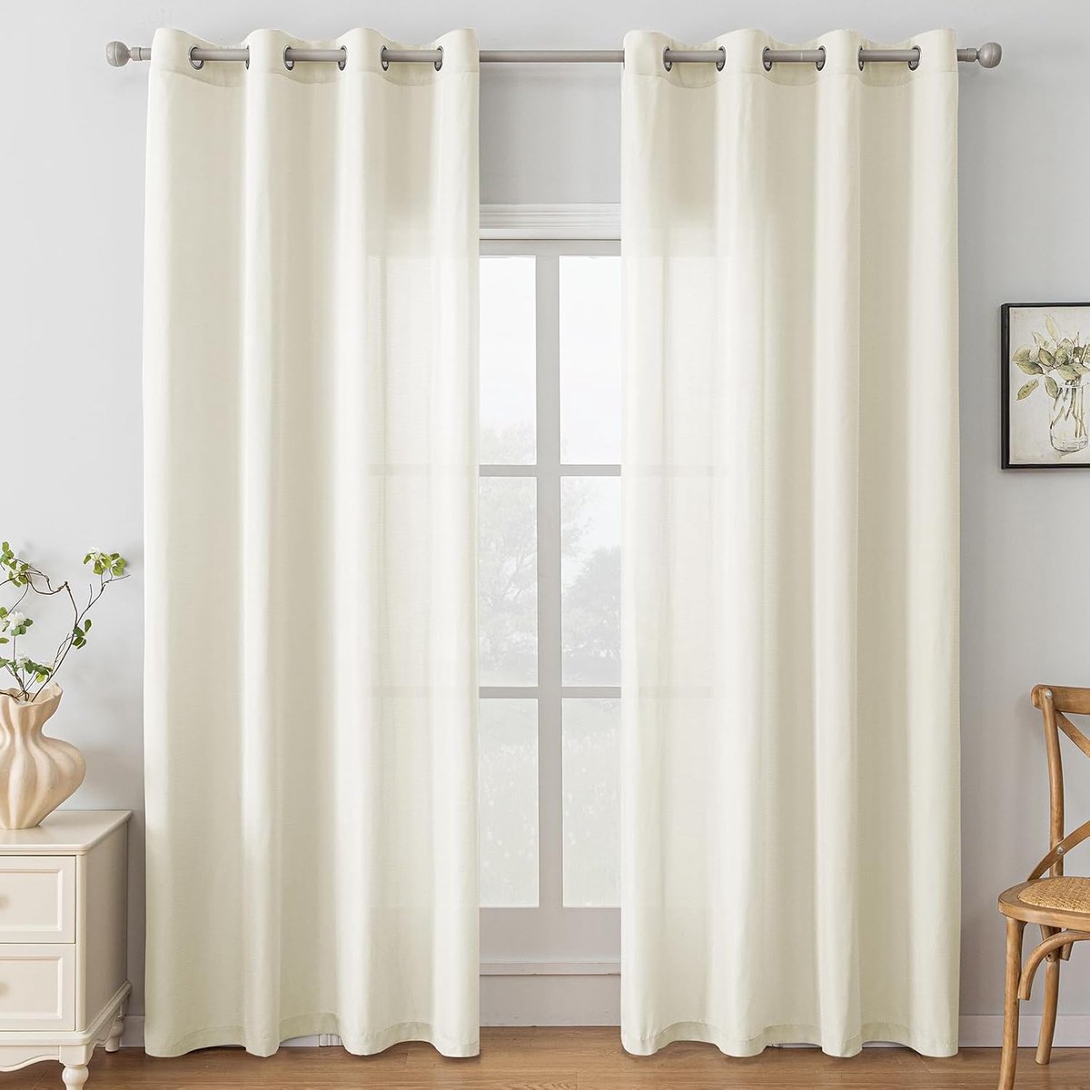 Gordijn Set van 2, 140x280cm, Binnengordijnen Moderne Woonkamer Gordijnen, Transparant Eyelet Gordijn, Keuken Balkon Raamgordijnen, Beige