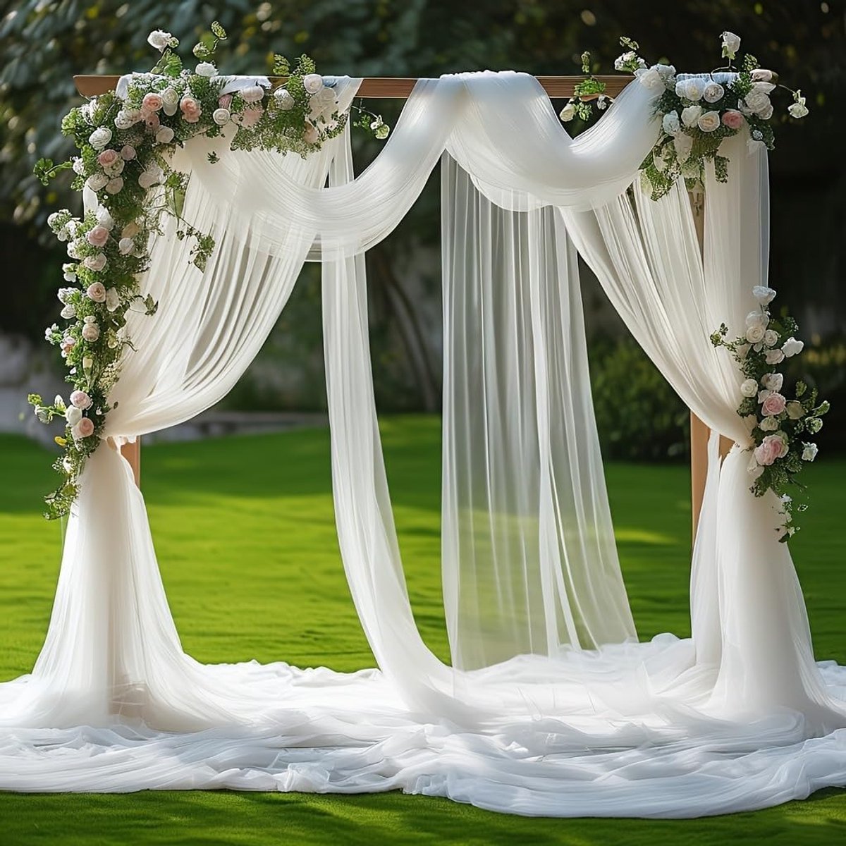 Bruiloftsrand van chiffon, bruiloftsboog van transparante tule, netstof, 75 x 800 cm, handsfree decoratie voor fotografie, feest
