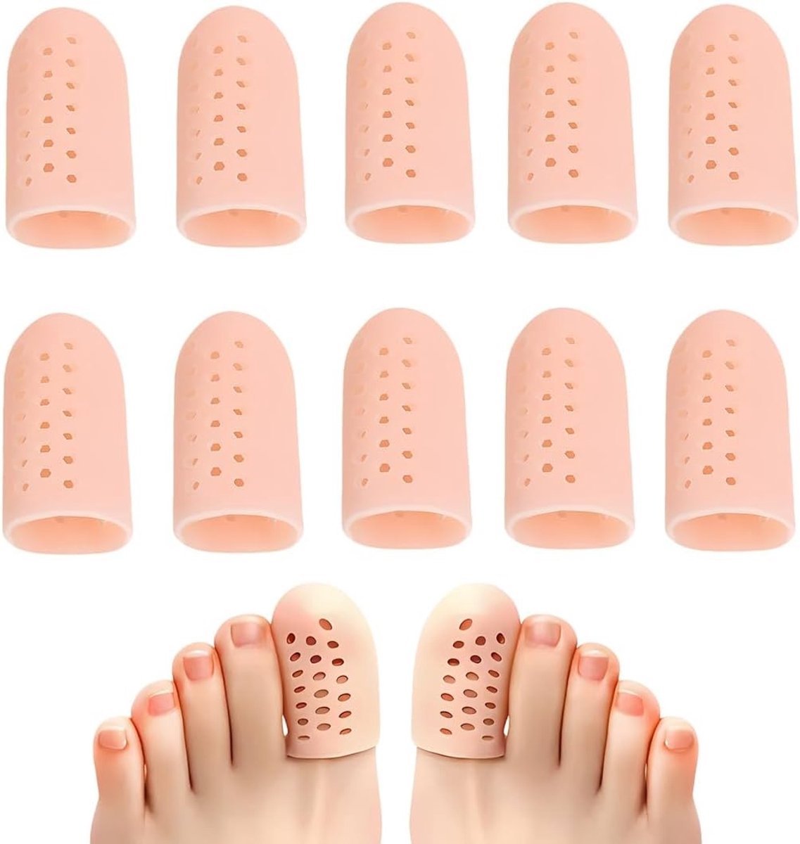 Siliconen Teencaps voor Ingegroeide Teennagels - 10 Stuks - Ademend en Geschikt voor Eelt en Blaren
