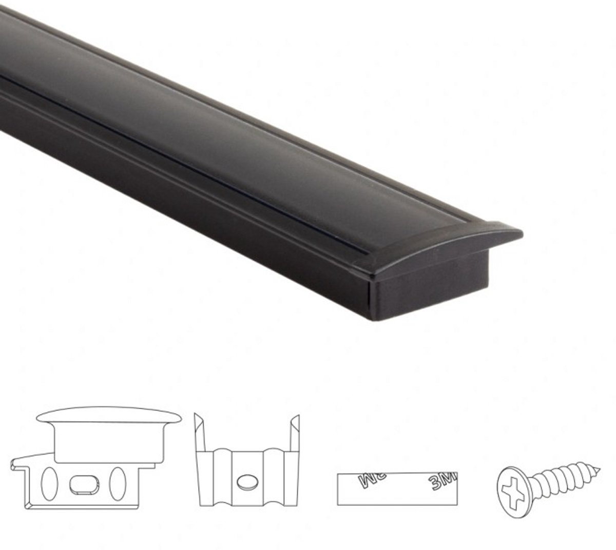 4 meter aluminium led strip profiel inbouw - Zwart - 7 mm hoog - Compleet incl. afdekkap - Led profiel zwart
