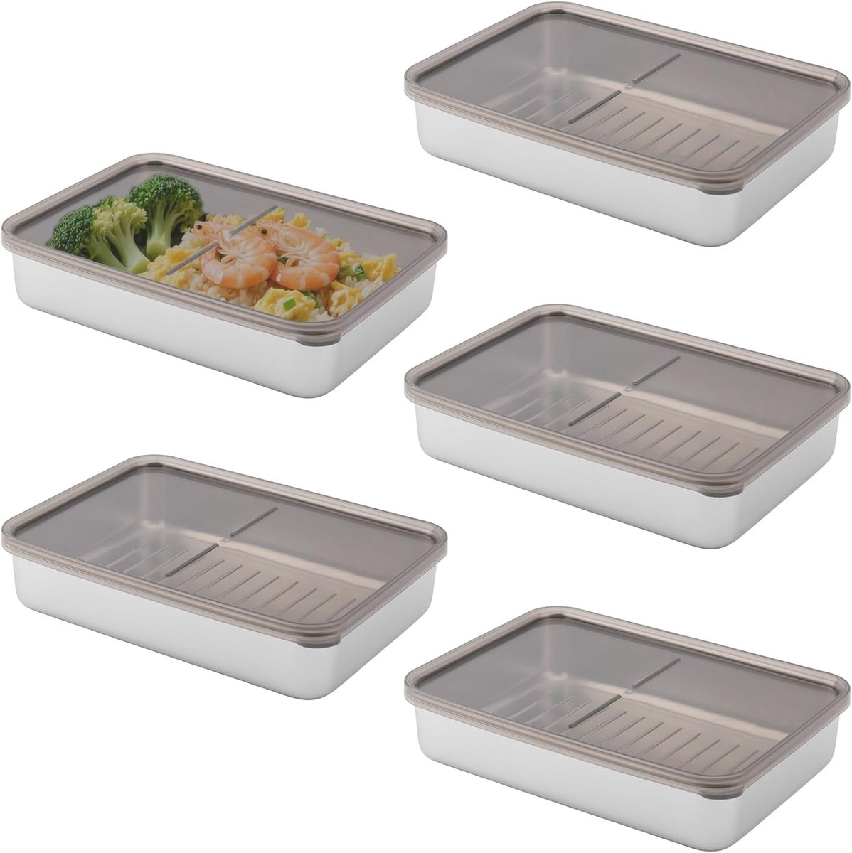 5 stuks 800 ml roestvrij stalen vleeswarendozen voor koelkast, 20 x 14,5 x 4,5 cm worstopslag koelkast, stapelbare vrieskast dozen, organizer, vleesvleeswarenbox met deksel voor kaas
