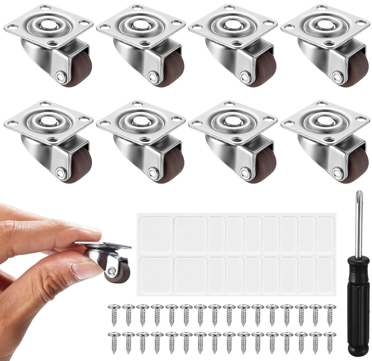 Zwenkwielen 360 graden, 25mm transportwielen, zware mini wielen, universele meubelrollen, zelfklevend of met schroeven te monteren