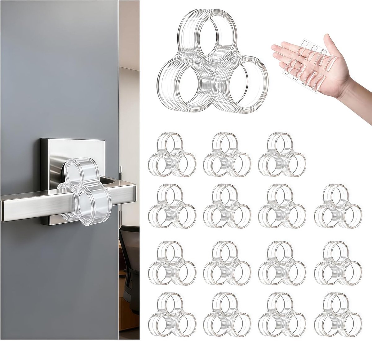 Stoppers, 16 stuks, transparant, 8 pads, deurklinkbuffers van siliconen, deurgreepbescherming tegen wandschade en lawaai, zeer elastische deurbuffer voor kamerdeuren, keuken, badkamer
