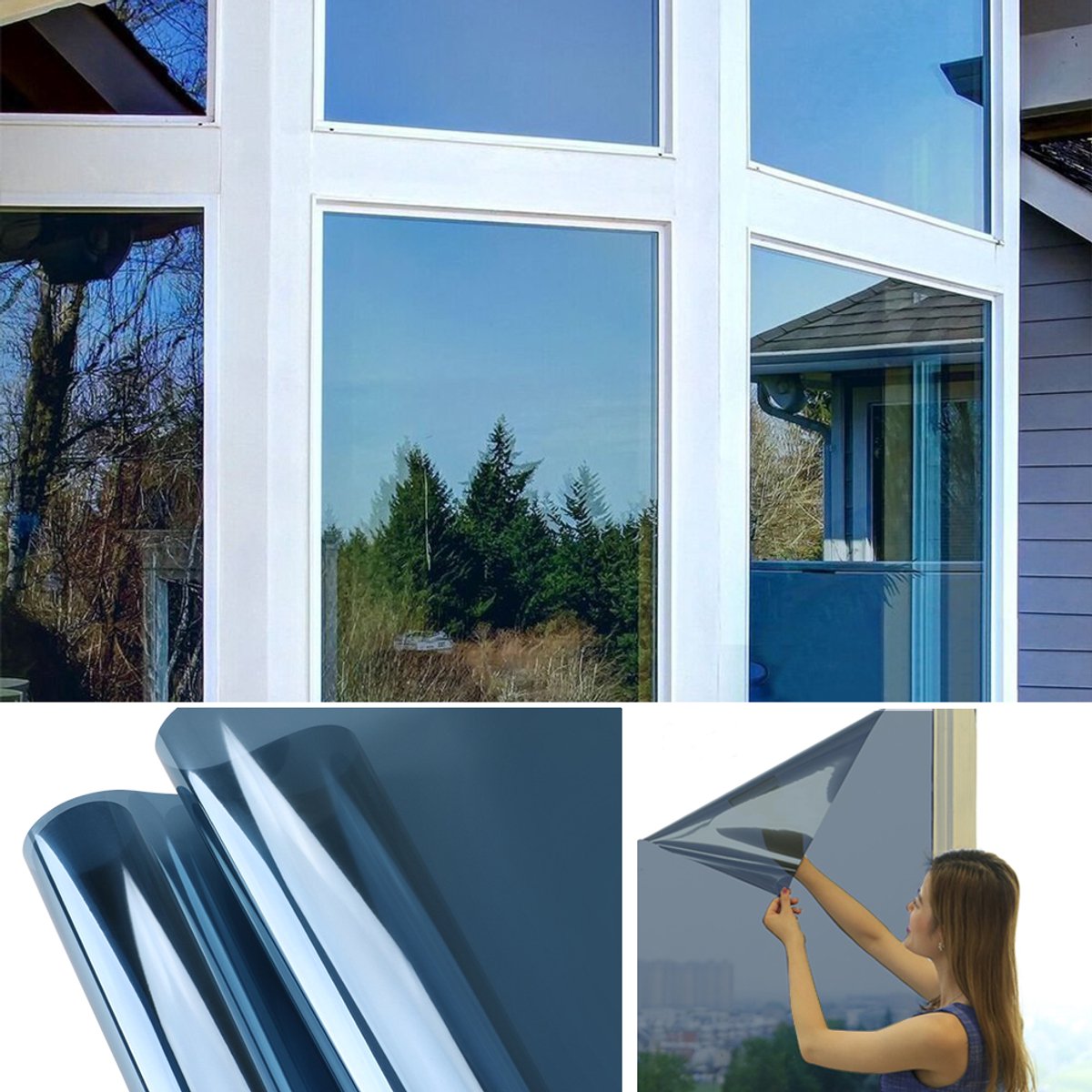 One Way Privacy Raamfolie Blauw – Zonwerend & Warmtewerend – UV-blokkerend – Statisch Cling-folie zonder lijm – Afneembaar – 75 cm x 300 cm