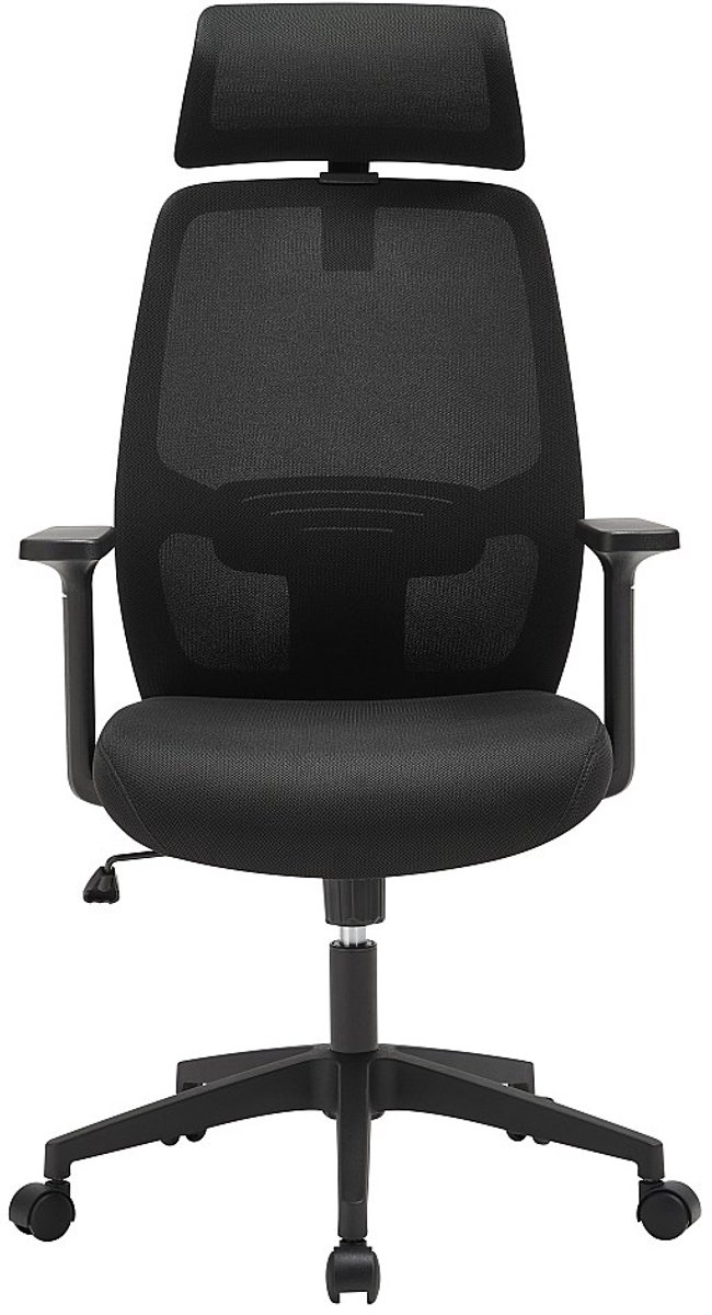 Vente-unique Ergonomische bureaustoel met hoofdsteun - Stof - Zwart - DELRINO