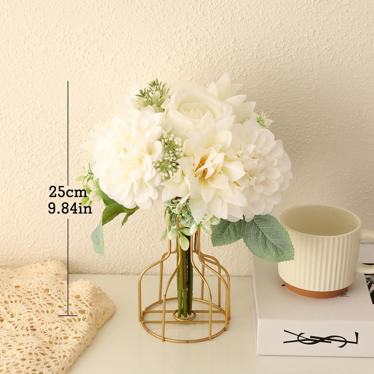 Bruiloftsboeketten voor bruid en bruidsmeisjes, witte kunstrozen, bloemen, bruiloftsdecoratie