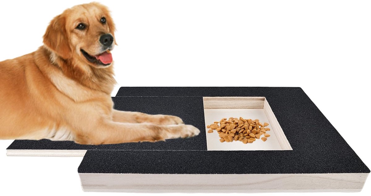 Krabplank voor honden: Kraspad met Leckerlibox, Massief Houten Nail Board voor klauwknippers en slijpers (zwart)
