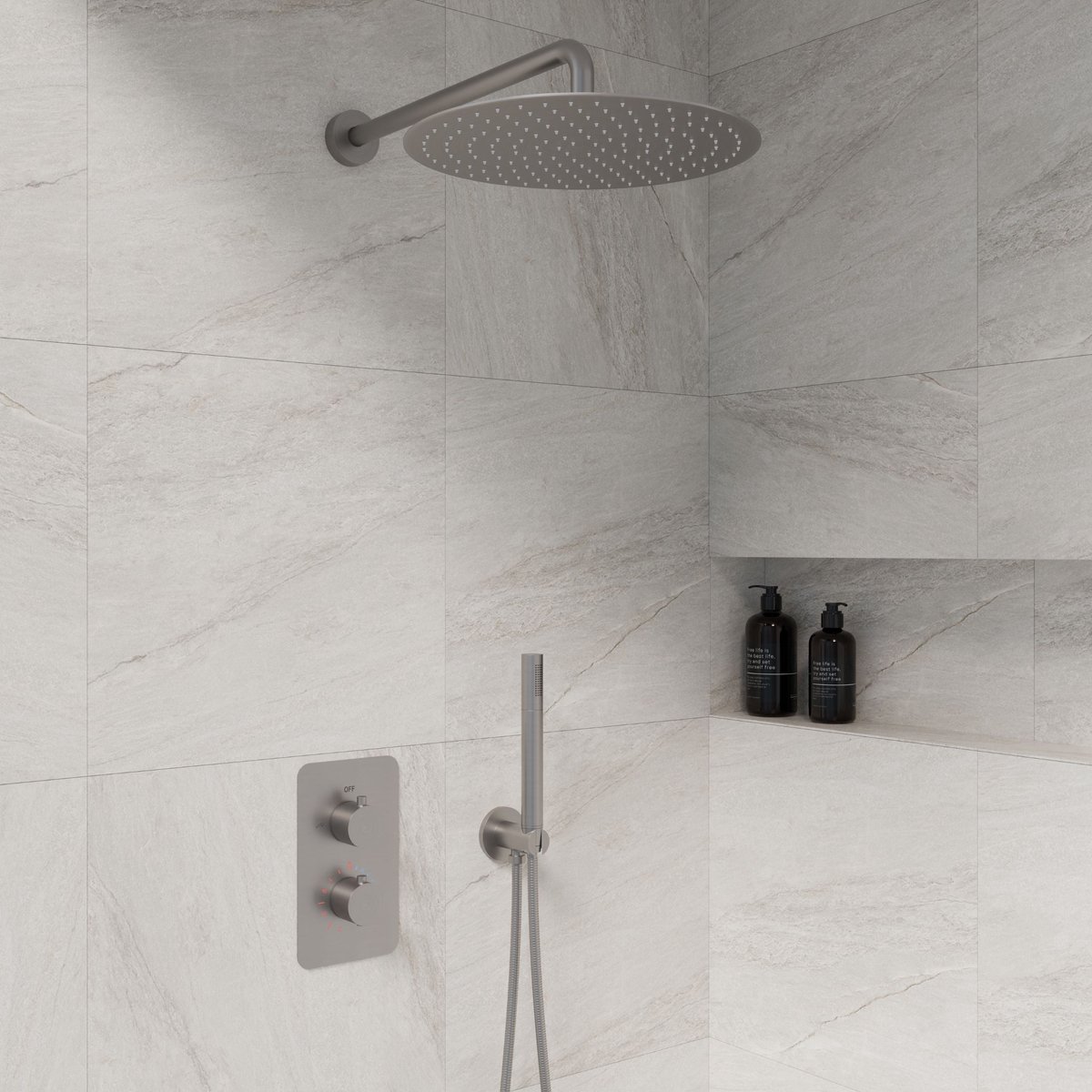 Complete inbouwdouche Sanitado Ferro Garand met 30cm stortdouche en handdouche in RVS