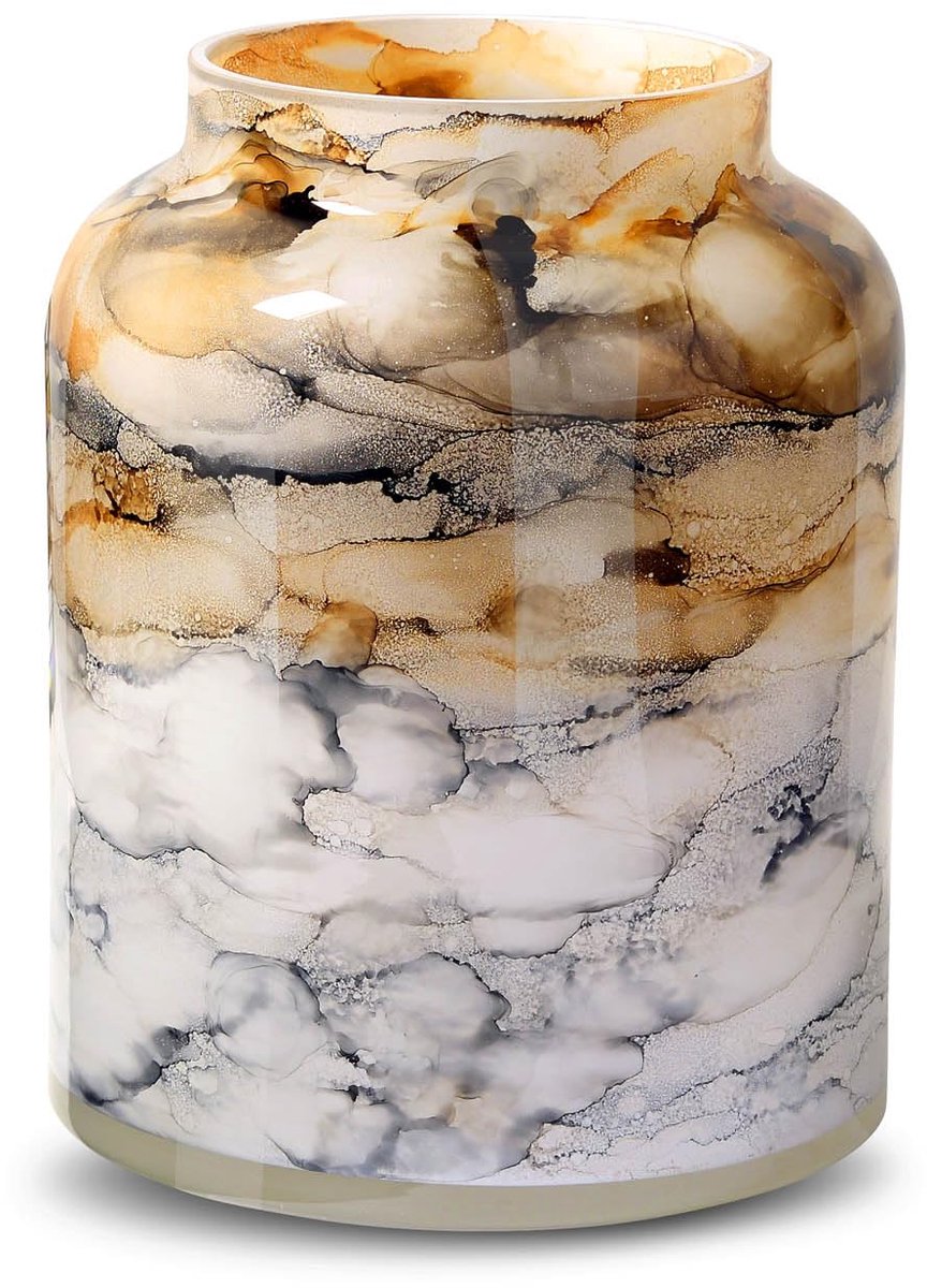 Vaas - Bloemenvaas Decoratie - Interieur Opfleuren - Handgeblazen Zandglas - 25cm hoog - Zandkleur