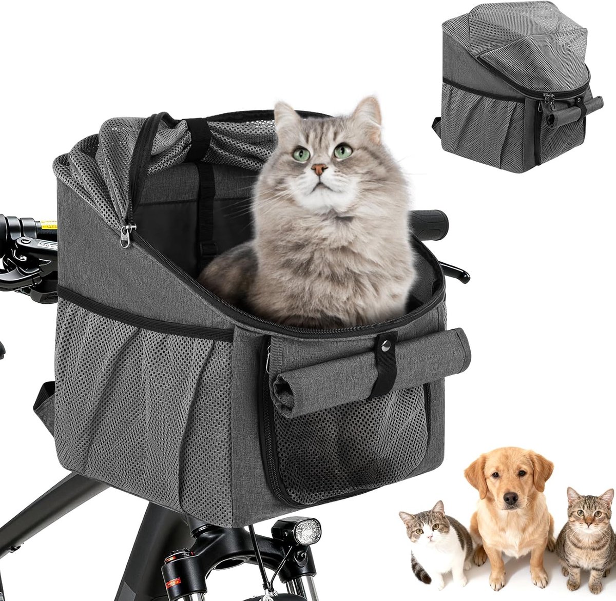 KZQ Opvouwbare Hondenfietsmand Voor Voorop Met Gaasvensters Veiligheidsriem En Zacht Zitkussen Tot 7 5 Kg Geschikt Voor Kleine Honden Katten En Puppy S