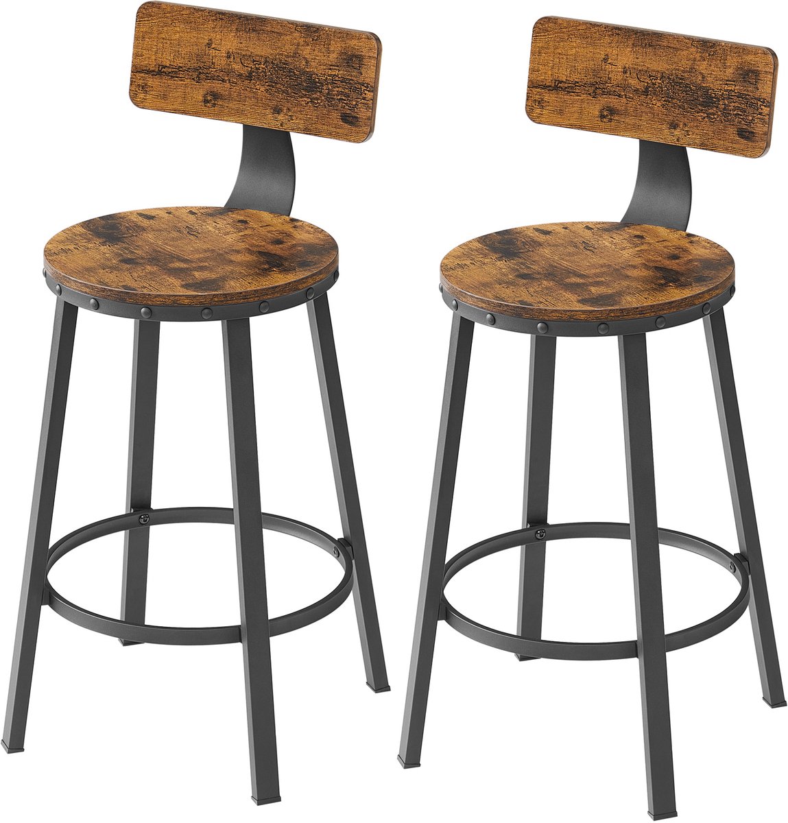 VASAGLE - Barkruk - Barkrukken Set van 2 - Metalen Frame - Industrieel Design - 62,5 cm Hoog