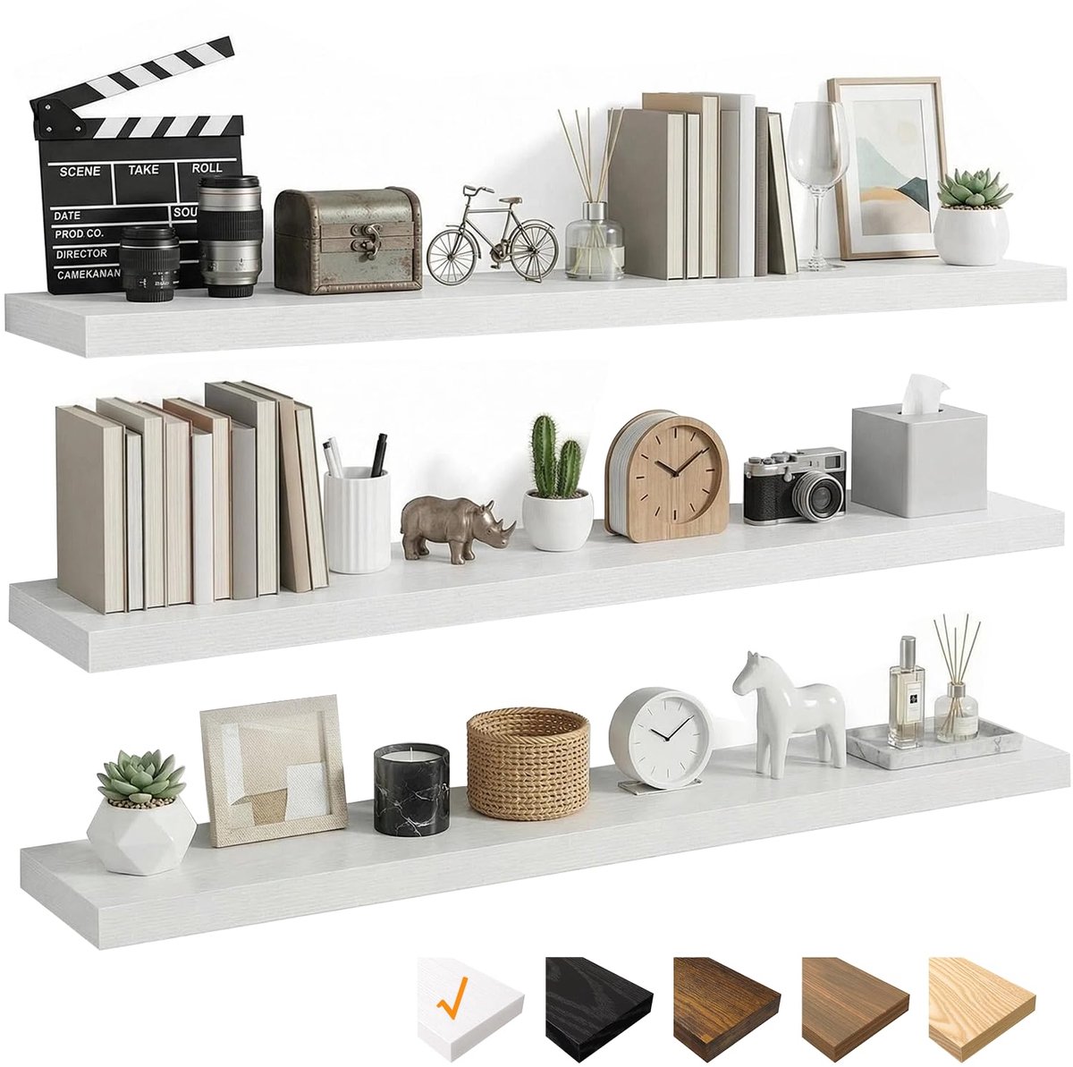 HOUSE 100 cm wandplanken, wit, zwevend rek met onzichtbare houders, wandplank van MDF, voor badkamer, slaapkamer, kantoor, woonkamer, keuken, set van 3, 100 x 23,5 x 3,8 cm