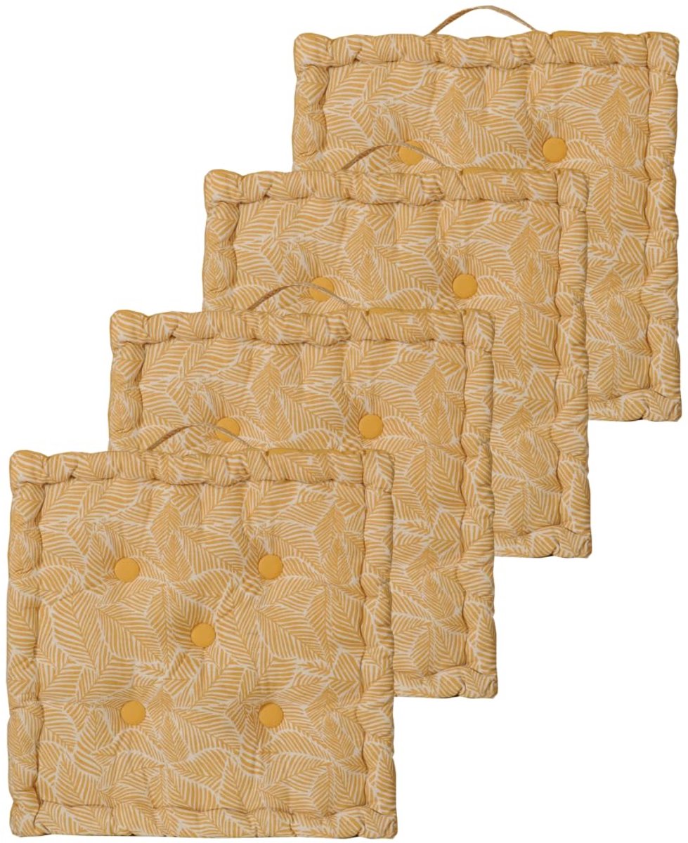 CIEL Set van 4 vloerkussens, 40 x 40 cm, met contrasterende handgreep, geel bedrukt/effen