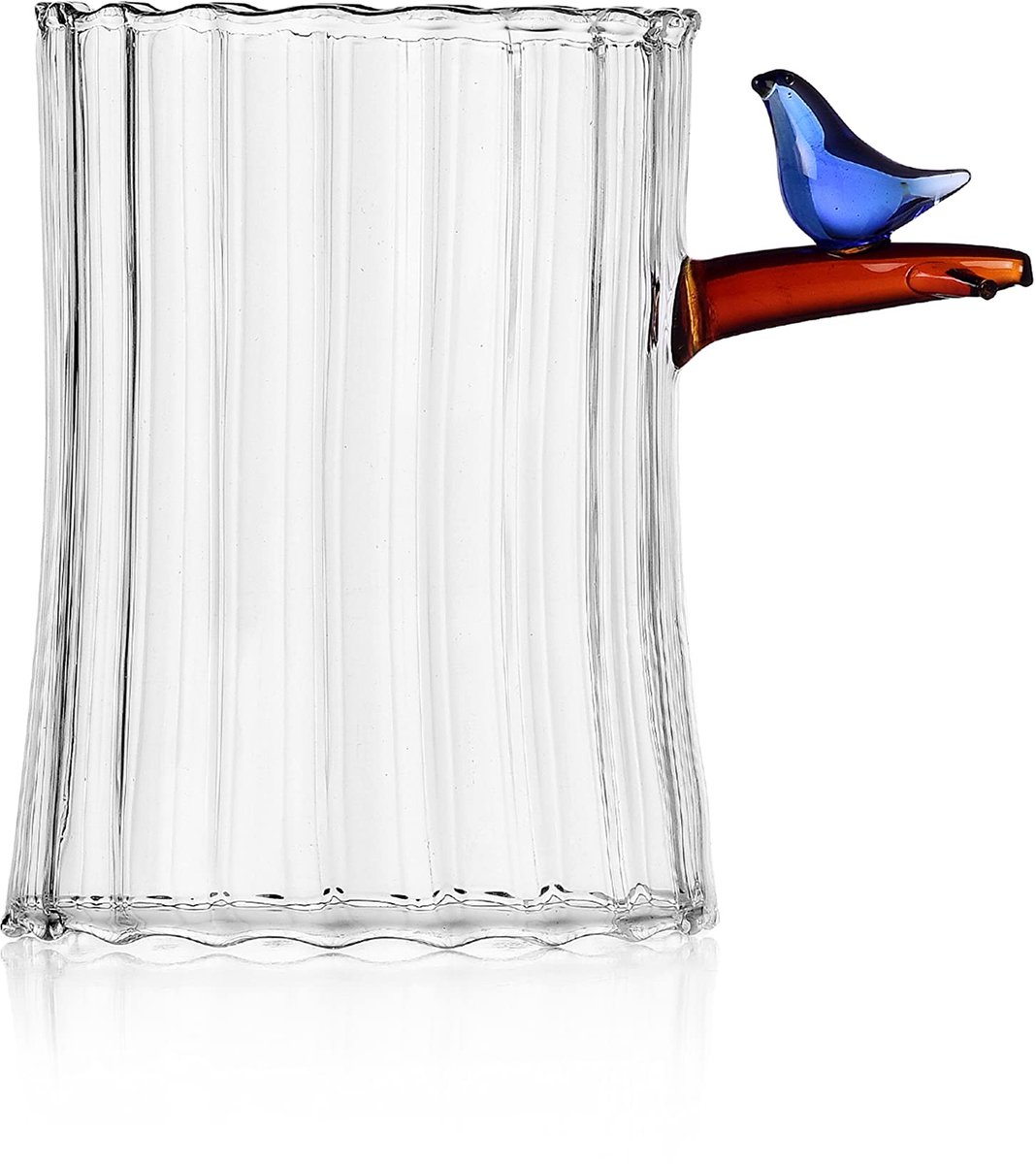 Milano theelichthouder vogel blauw | Birds Collection | H 12 cm | borosilicaatglas | handgemaakt