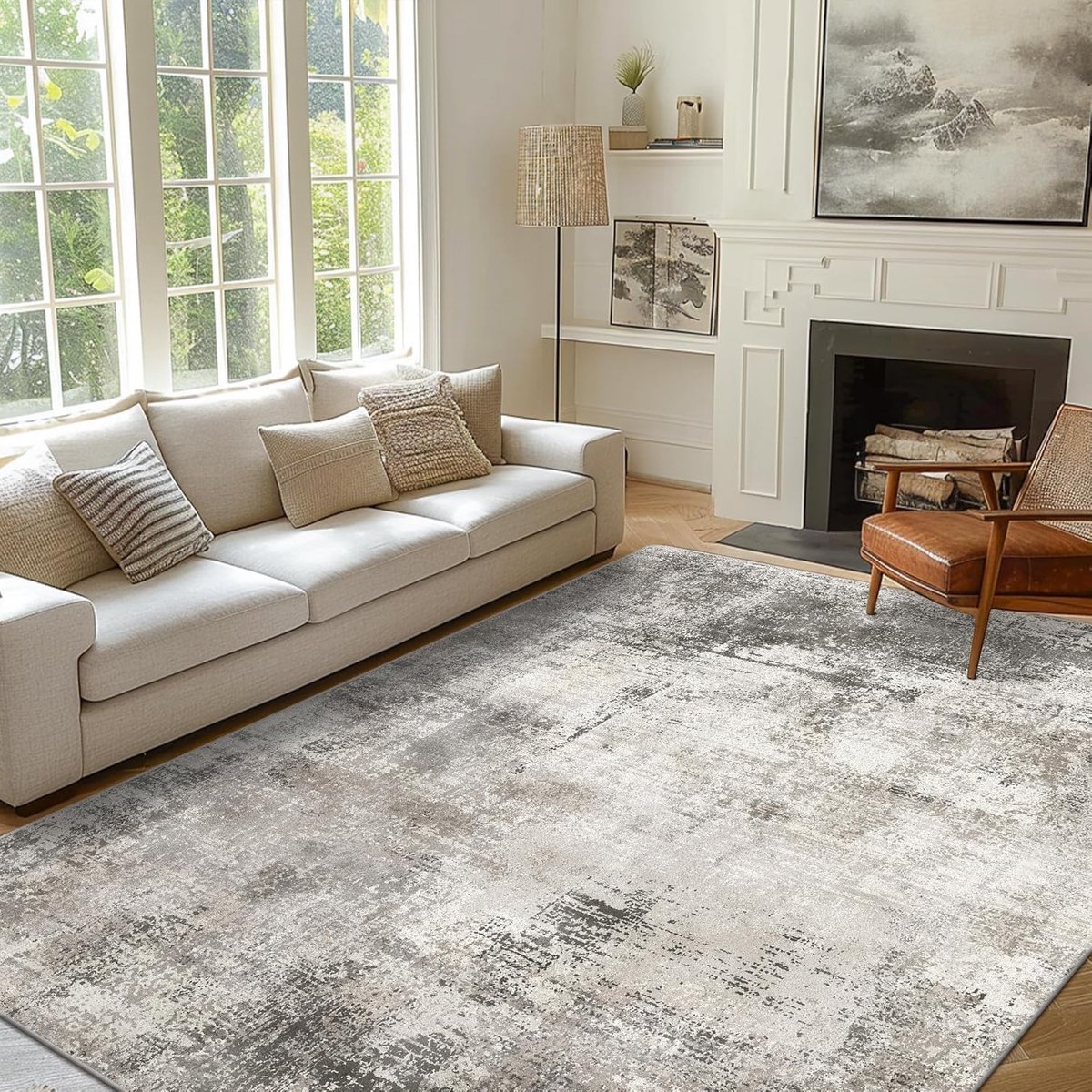 Korte Stapel Woonkamer Vloerkleed 160x230cm, Slaapkamer Vloerkleden, Ingangstapijt Binnen, Antislip Wasbaar, Astratto Tapijten voor Keuken, Badkamer, Kantoor, Inkt en Grijs