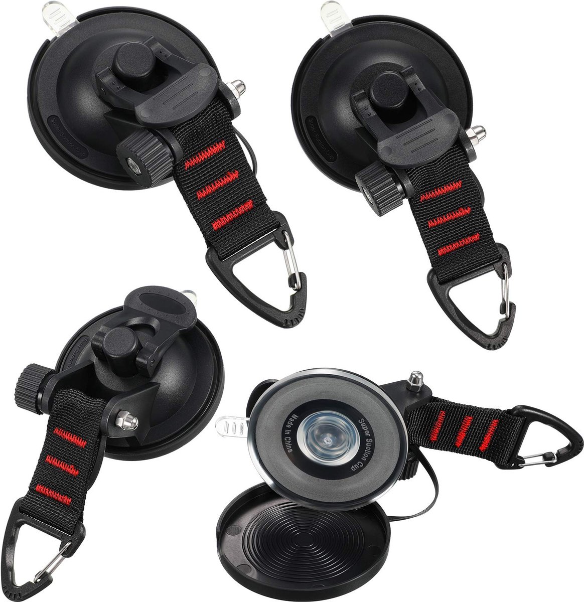 4 Stuks Zuignap Anker met Bevestigende Haak Tie Omlaag, Zuignap Beveiliging Haak voor Auto Side Luifel Tenten Camping Tarp Accessoire