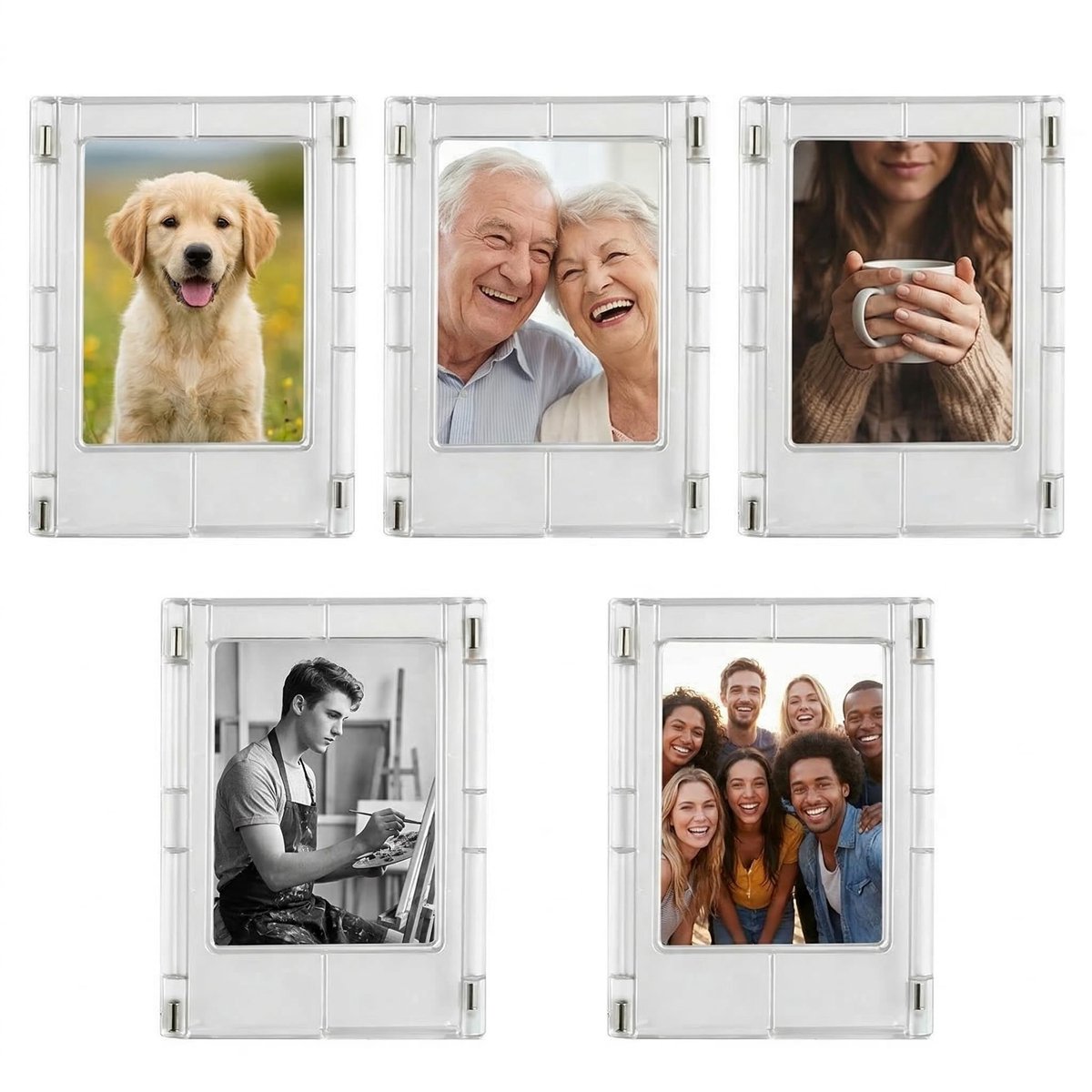 20 stuks mini-fotolijsten 6 x 4,5 cm, magneetbord, transparante fotolijst van acryl voor koelkast, kleine doe-het-zelf-magneten voor verjaardagscadeau, 8,8 x 6,3 cm buiten