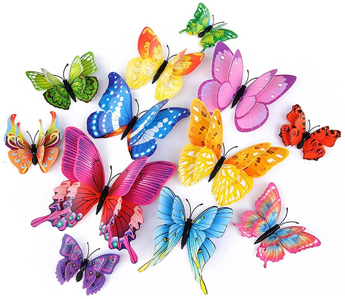 3D Vlinder Muurstickers Set, 24 Stuks Verwijderbare Decoratieve Vlinders voor Woonkamer en Slaapkamer, Kleurrijke Wanddecoratie