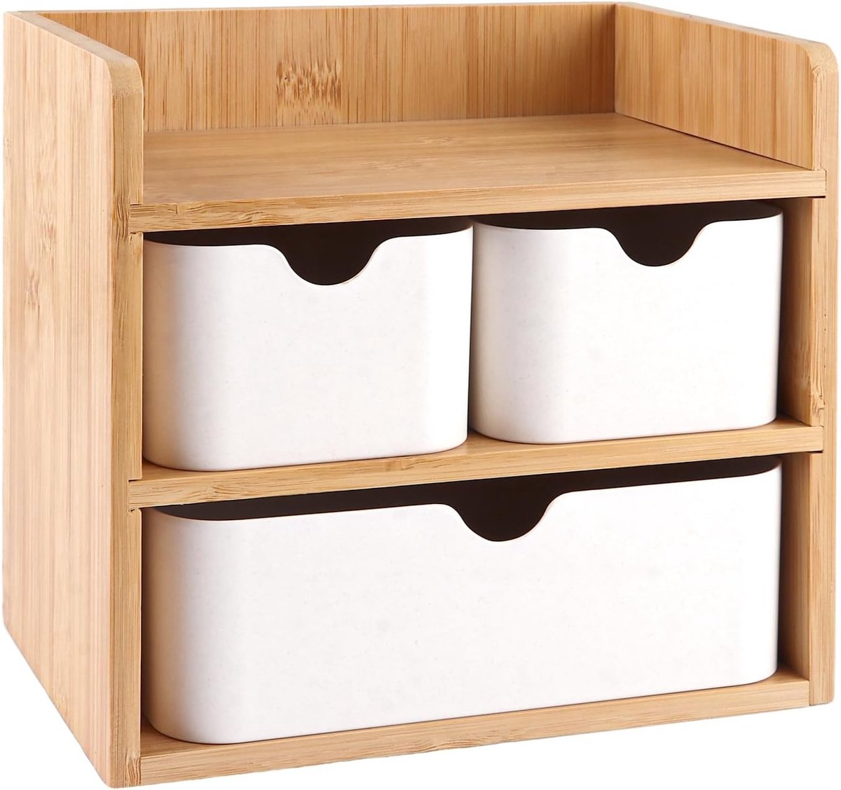 Houten en Bamboe Opbergdoos met 3 Lades, Desk Organizer voor Make-up en Kantooraccessoires, Ideaal voor Thuis en School