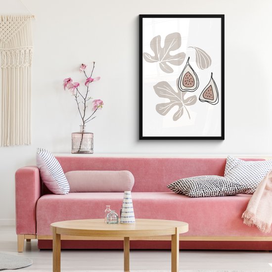 Poster in lijst - Fotolijst 60x90 cm - Posters - Zomer - Vijg - Wit - Posterlijst zwart - Decoratie - Wanddecoratie woonkamer - Muurdecoratie slaapkamer
