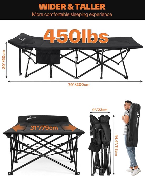Campingbed Opvouwbaar - Inclusief Matras en Hoofdkussen - Direct Klaar voor Gebruik - Draagvermogen tot 204 kg - 200 x 79 cm — afbeelding 5