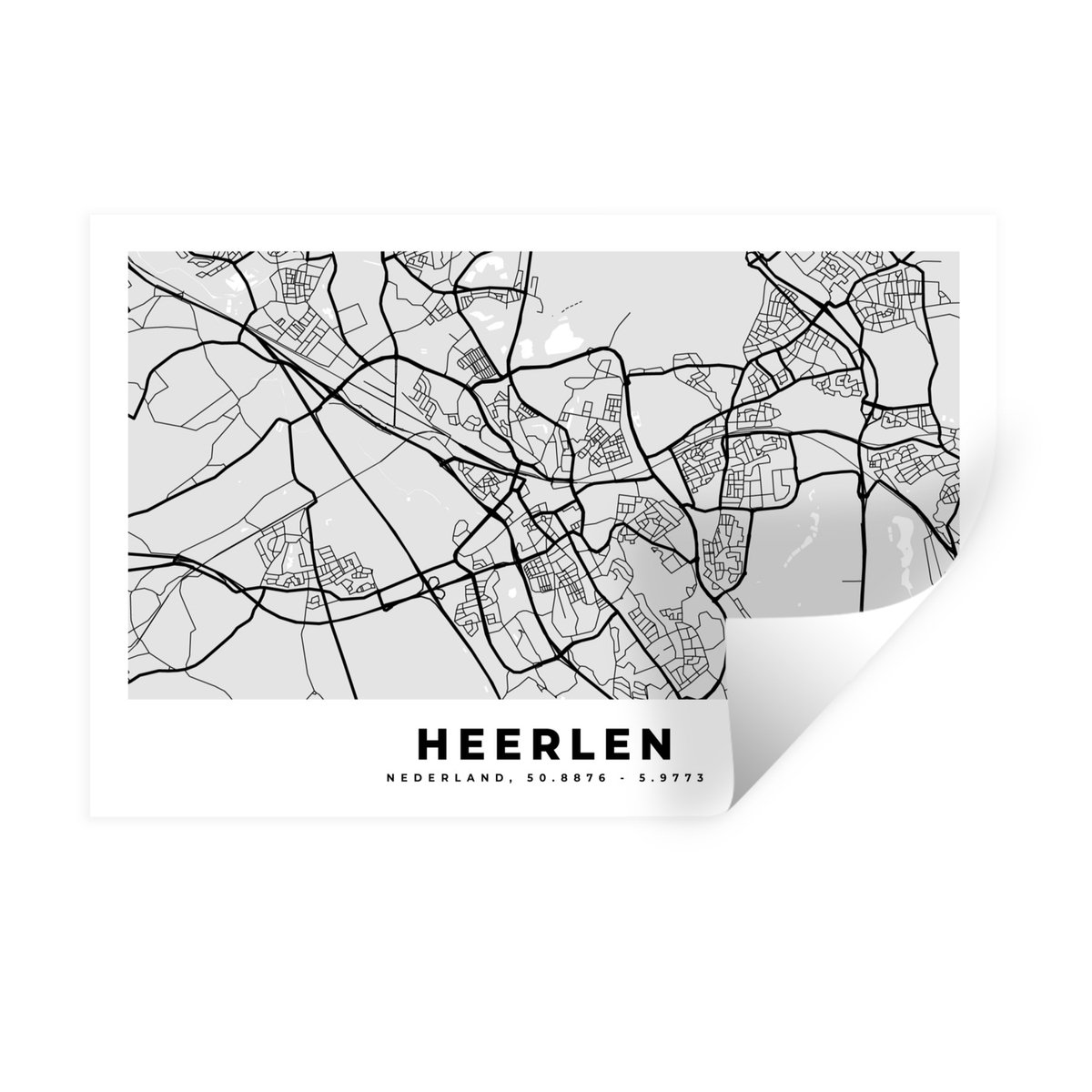 Muurstickers - Sticker Folie - Kaart - Heerlen - Zwart - Wit - 90x60 cm - Plakfolie - Muur