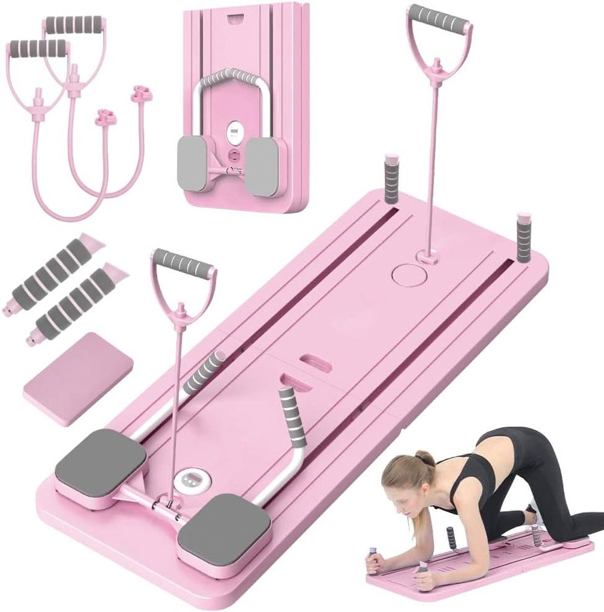 Pilates Board - Fitness Board - Thuis Training - Automatische Rebound - 106 cm - Roze