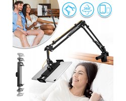 Flexibele Tablet Standaard Met 360° Rotatie - Lange Arm Dubbele Vouwsluiting - Stevige Bevestiging Voor Bed En Bureau - Handsfree Voor iPad, iPhone En Gamen