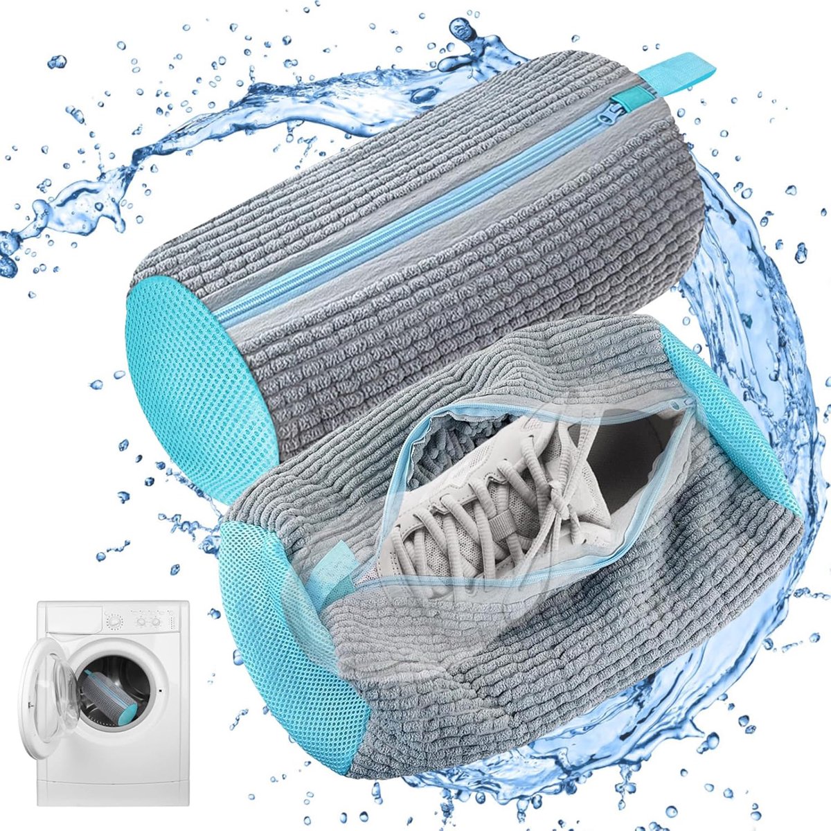 Waszak 2 Stuks Plüsch Schoenenwaszak Grijs Ritssluiting Herbruikbaar Sneakers (2-delige set, XL schoenenwaszakken in grijs), herbruikbaar, opvouwbaar, met ritssluiting, ophangkoord, XL, wasbestendig