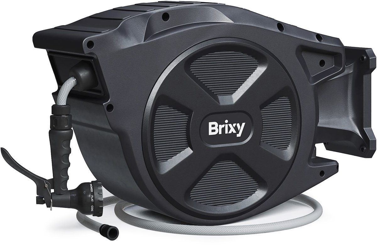Brixy Wandslangenbox - 25 Meter - Slanghouder - Tuinslang Met Haspel - 180° Draaibaar - Slanghaspel - Zwart