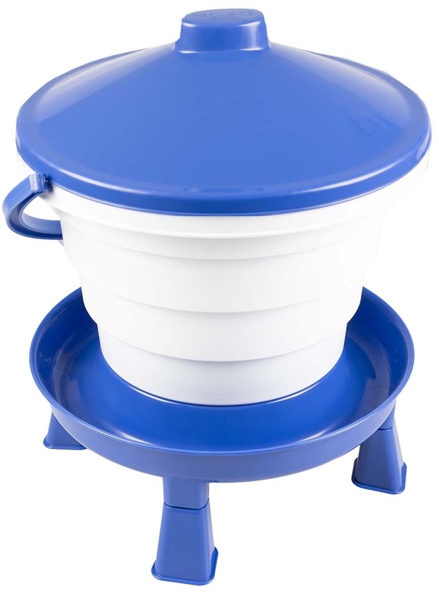 duvoplus dinner time drinkemmer met handvat & pootjes voor pluimvee 15L-39x39x46cm blauw/wit