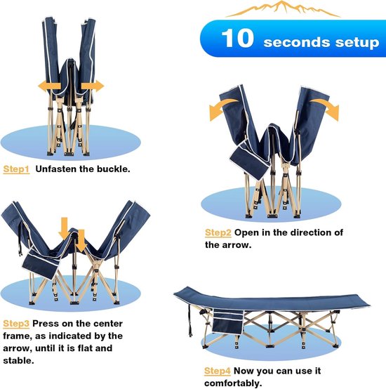 Campingbed Opvouwbaar met Matras en Kussen - Draagvermogen 250 kg - Zijvak en Draagtas - 190 x 71 cm — afbeelding 4