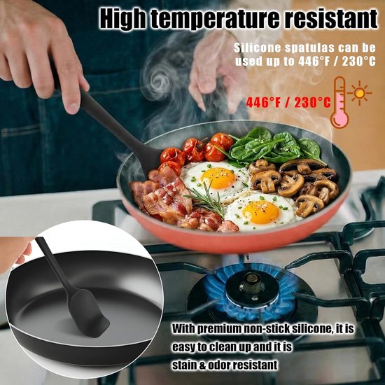 Spatels voor de keuken, taartspatels met antiaanbaklaag, hittebestendige keukenspatels, flexibele zwarte keukenaccessoires voor de keuken, mengen — afbeelding 5
