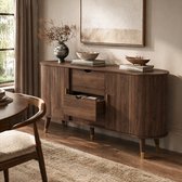 OKWISH Dressoir Met Verticale Houtstructuur Met 2 Schuifdeuren En 2 Lades Voor Woonkamer En Hal MDF Walnoot 140x40x79,5 Cm