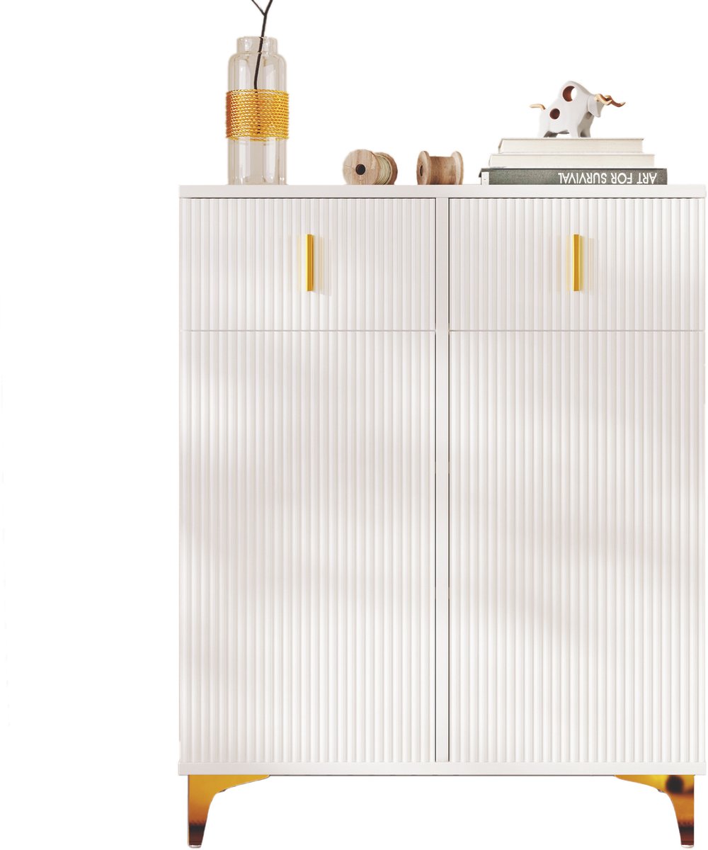 Sideboard - gestructureerde panelen & goudkleurige accenten - verstelbare planken - push-to-open