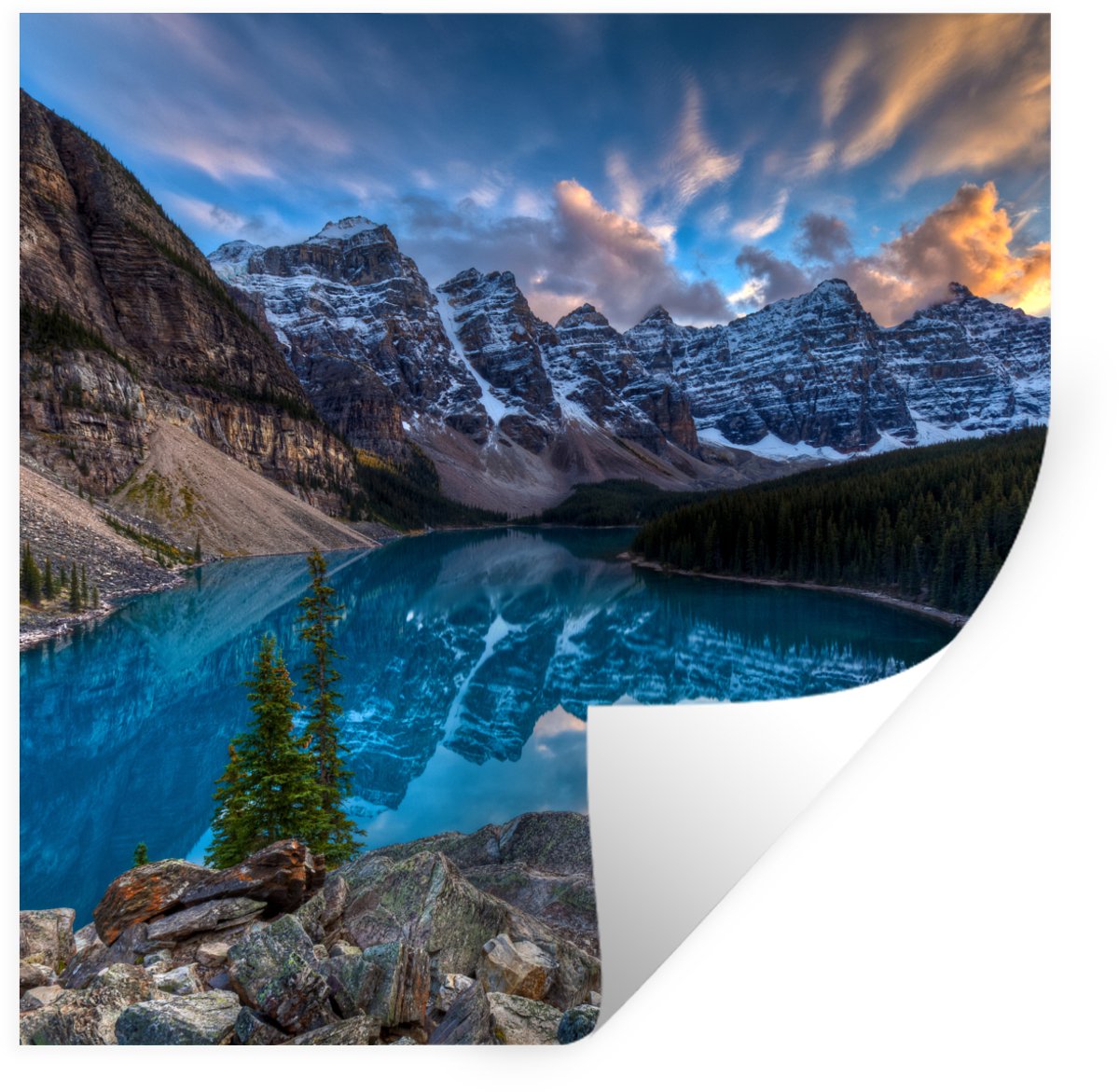 Muurstickers - Sticker Folie - Schemering bij het Canadese Moraine Lake - 120x120 cm - Pla
