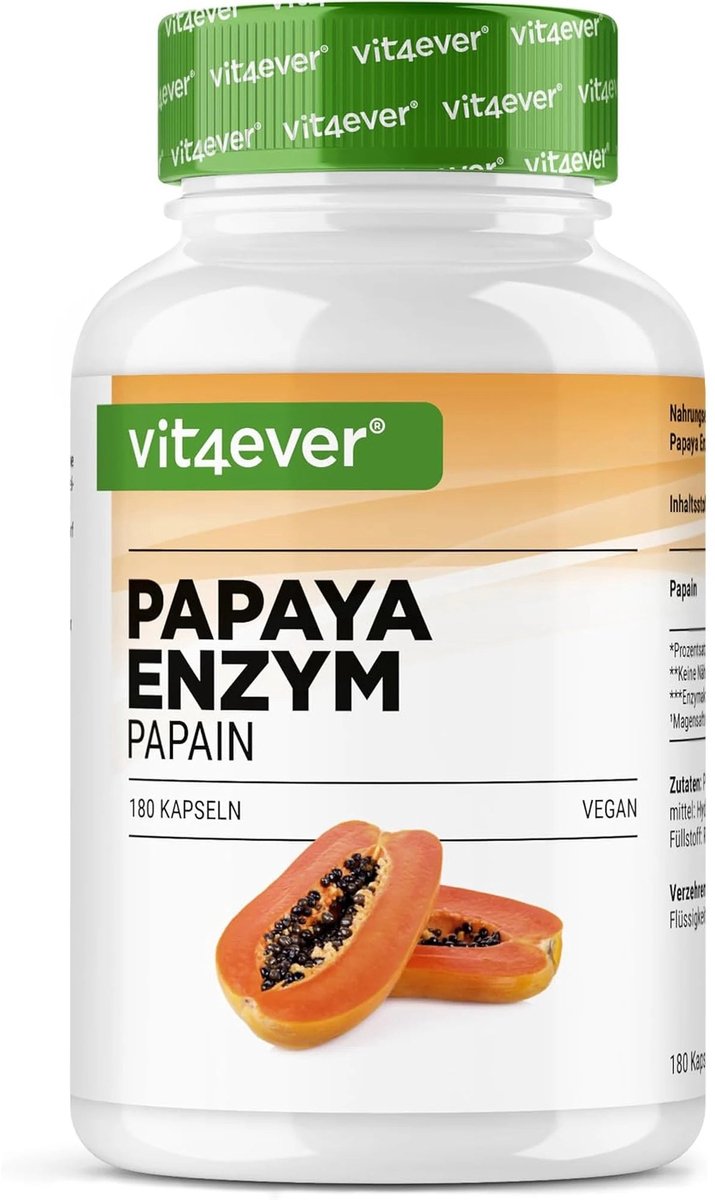 Vit4ever Papaya Enzym (Papaïne) - 180 Capsules - 2100 mg per Dagdosis - 12.600.000 U - Vegan - Hooggedoseerd