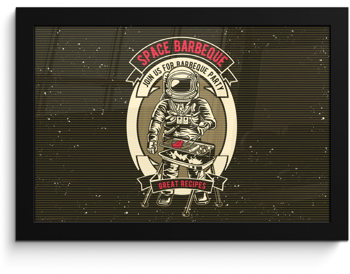 Poster in lijst - Fotolijst 30x20 cm - Posters - Vintage - Astronaut - BBQ - Posterlijst z