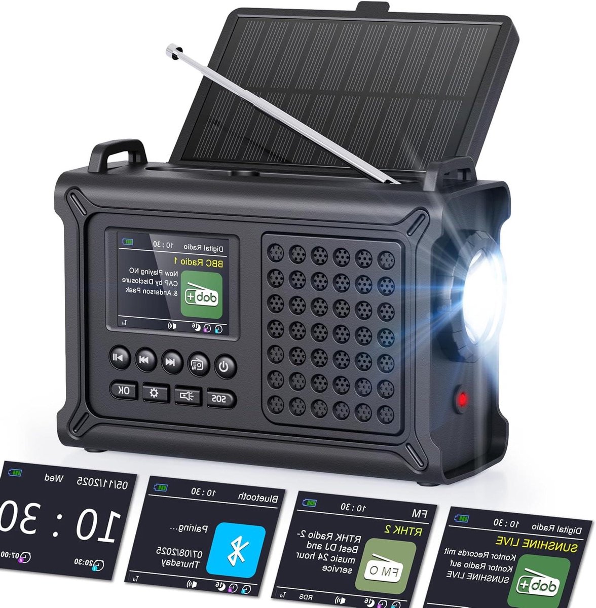 Draagbare Noodradio - Dynamoradio Zwengelradio - Noodsituaties Kamperen - 12000 mAh Batterij - IPX6 Waterdicht - Zwart