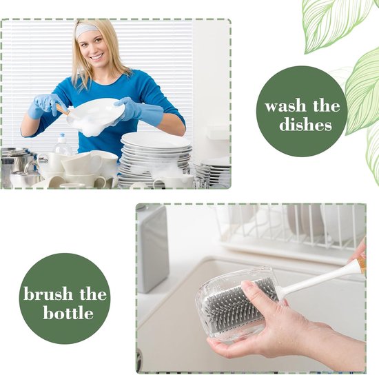 Reinigingsborstelset, 2 stuks afwasborstels duurzame bamboeborstelset met afwasborstel panborstel wasborstel voor keuken wassen vloer schrobber borstel afwasborstel, badkamerborstel — afbeelding 5