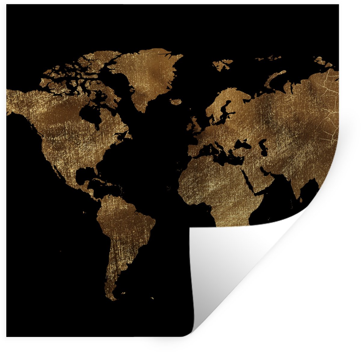 Muurstickers - Sticker Folie - Wereldkaart - Goud - Luxe - Aarde - Zwart - 80x80 cm - Plak