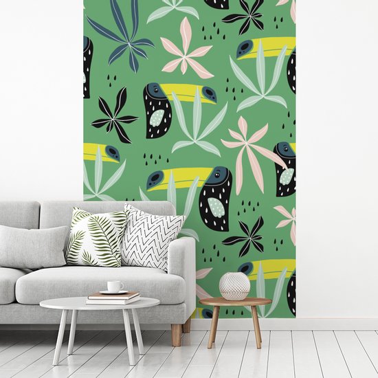Behang - Fotobehang Toekan - Bladeren - Groen - Breedte 180 cm x hoogte 280 cm
