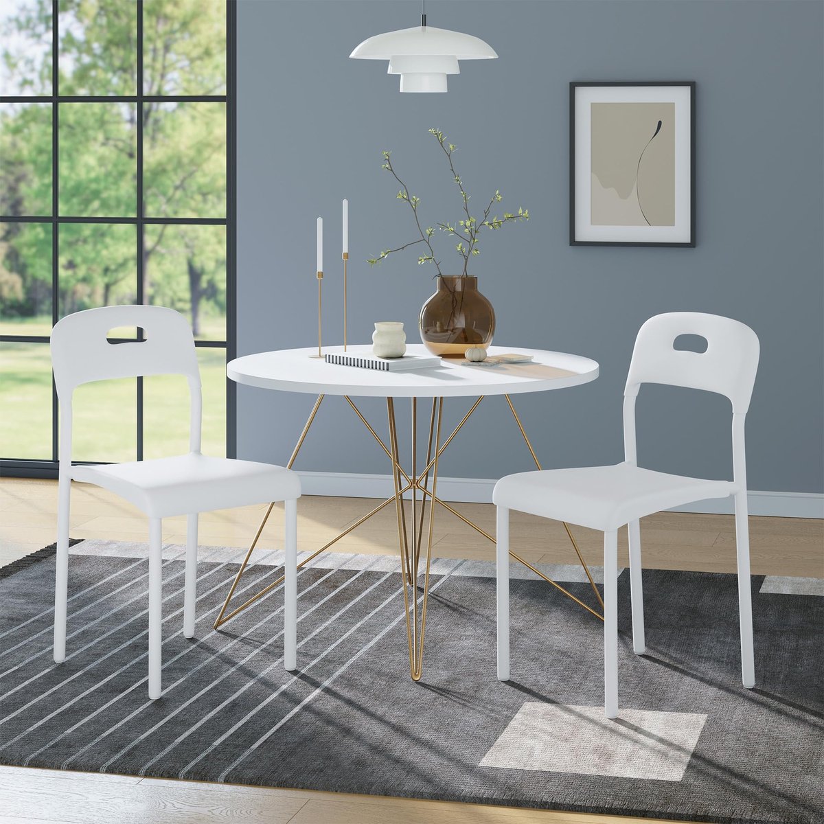 Kunststof Eetkamerstoel Set Van 2 - 40x45x76cm - Tuinstoel Stapelbaar - Waterdicht Vlekbes