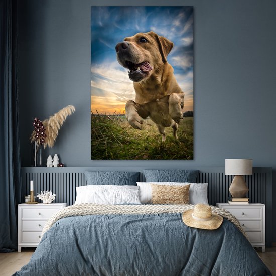 Ciel coloré au dessus de ce Poster Labrador Retriever 120x180 cm - Tirage photo sur Poster (décoration murale salon / chambre) / Poster Animaux domestiques XXL / Groot format!