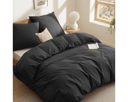 BEDSURE Beddengoed 220 x 240 cm, katoen, zwart, beddengoedsets 220 x 240 cm, dekbedovertrek, 3-delig met 2 kussenslopen 80 x 80 cm, Oeko-Tex-beddengoed, zwart, met ritssluiting