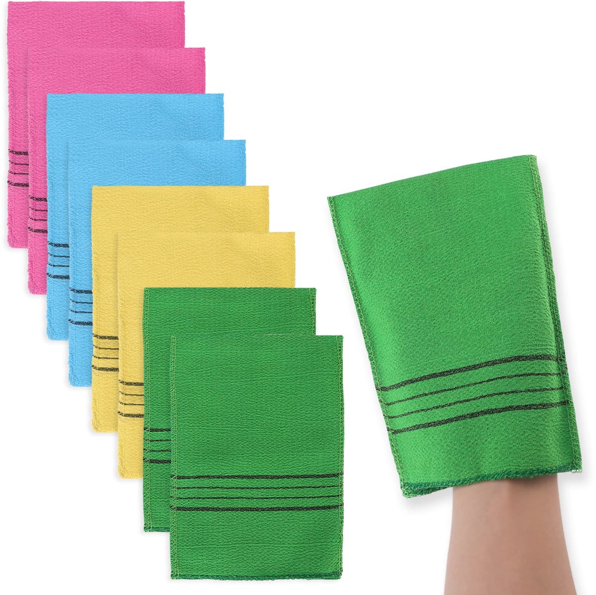 Koreaanse Italy towel, Aziatische exfoliërende wanten, dubbelzijdig scrubber washandje, body scrub, exfoliator handschoenen voor het verwijderen van dode huid en eelt, exfoliërende douchewanten,