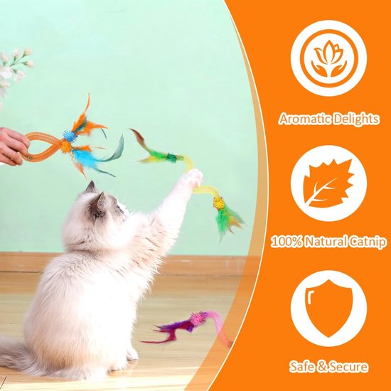 kattenspeelgoed, 3 stuks, kattenspeelgoed, spiraal, kattenspeelgoed voor katten, wiebelbal, kattenspeelgoed, ballen met kattenmunt, veren, belletjes — afbeelding 3
