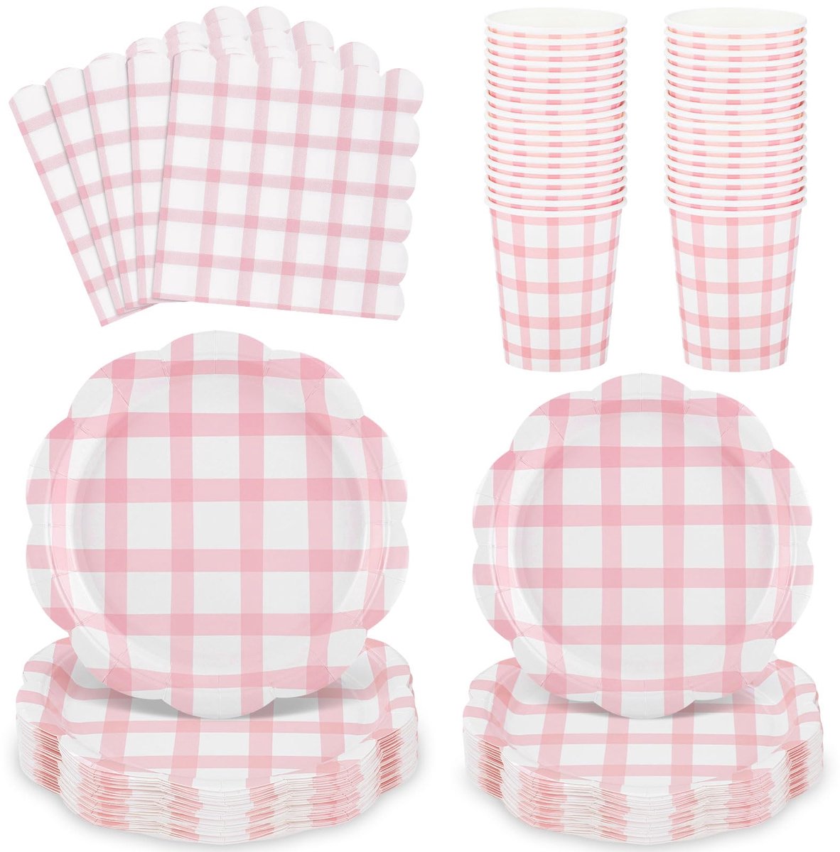 96-delige partyserviesset, roze papieren schalen, servetten met golfrand, papieren borden voor 24 personen, verjaardagen, bruiloften, theefeesten, picknicks