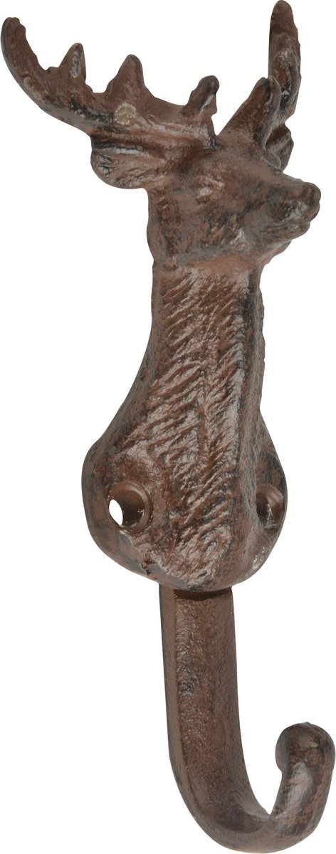 Esschert Design Muurhaak Hert - gietijzer - wandhaak - hertenkop - 13,7 cm Bruin